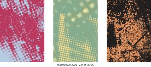 Distressed dotted design element. Duo tone, grunge poster . Modern art .Abstract, grungy composition . Half tone background. Halftone dots texture effect .Contemporary vector. Grange design