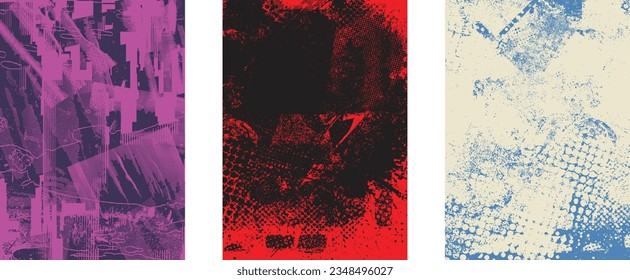 Distressed dotted design element. Duo tone, grunge poster . Modern art .Abstract, grungy composition . Half tone background. Halftone dots texture effect .Contemporary vector. Grange design