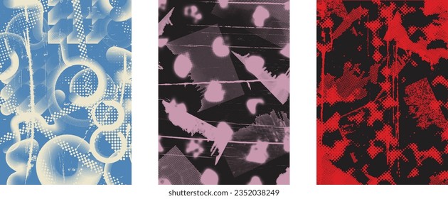 Distressed dotted design element. Duo tone, grunge poster . Modern art .Abstract, grungy composition . Half tone background. Halftone dots texture effect .Contemporary vector. Grange design