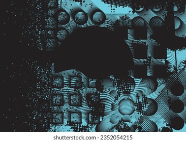 Distressed dotted design element. Duo tone, grunge poster . Modern art .Abstract, grungy composition . Half tone background. Halftone dots texture effect .Contemporary vector. Grange design