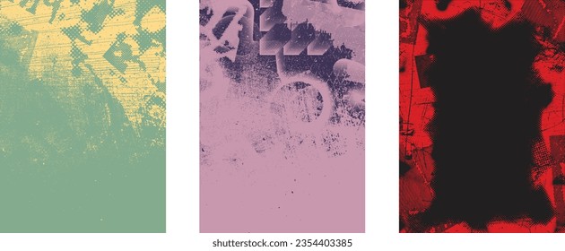 Distressed dotted design element. Duo tone, grunge poster . Modern art .Abstract, grungy composition . Half tone background. Halftone dots texture effect .Contemporary vector. Grange design