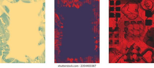 Distressed dotted design element. Duo tone, grunge poster . Modern art .Abstract, grungy composition . Half tone background. Halftone dots texture effect .Contemporary vector. Grange design