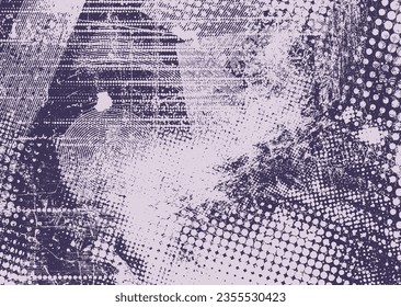Distressed dotted design element. Duo tone, grunge poster . Modern art .Abstract, grungy composition . Half tone background. Halftone dots texture effect .Contemporary vector. Grange design