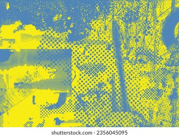 Distressed dotted design element. Duo tone, grunge poster . Modern art .Abstract, grungy composition . Half tone background. Halftone dots texture effect .Contemporary vector. Grange design