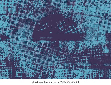Elemento de diseño de puntos con problemas. Tono de Duo, afiche de estruendo. Arte moderno. Resumen, composición grosera. Fondo de medio tono. Efecto de textura de puntos de semitono .Vector contemporáneo. Diseño de rango