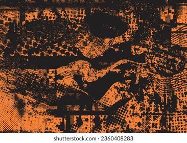 Elemento de diseño de puntos con problemas. Tono de Duo, afiche de estruendo. Arte moderno. Resumen, composición grosera. Fondo de medio tono. Efecto de textura de puntos de semitono .Vector contemporáneo. Diseño de rango