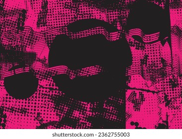 Elemento de diseño de puntos con problemas. Tono de Duo, afiche de estruendo. Arte moderno. Resumen, composición grosera. Fondo de medio tono. Efecto de textura de puntos de semitono .Vector contemporáneo. Diseño de rango