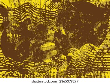Distressed dotted design element. Duo tone, grunge poster . Modern art .Abstract, grungy composition . Half tone background. Halftone dots texture effect .Contemporary vector. Grange design