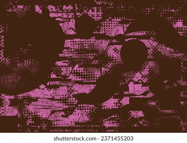 Elemento de diseño de puntos con problemas. Tono de Duo, afiche de estruendo. Arte moderno. Resumen, composición grosera. Fondo de medio tono. Efecto de textura de puntos de semitono .Vector contemporáneo. Diseño de rango