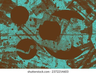 Distressed dotted design element. Duo tone, grunge poster . Modern art .Abstract, grungy composition . Half tone background. Halftone dots texture effect .Contemporary vector. Grange design