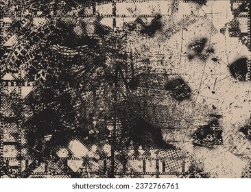 Elemento de diseño de puntos con problemas. Tono de Duo, afiche de estruendo. Arte moderno. Resumen, composición grosera. Fondo de medio tono. Efecto de textura de puntos de semitono .Vector contemporáneo. Diseño de rango