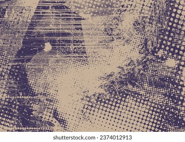 Elemento de diseño de puntos con problemas. Tono de Duo, afiche de estruendo. Arte moderno. Resumen, composición grosera. Fondo de medio tono. Efecto de textura de puntos de semitono .Vector contemporáneo. Diseño de rango