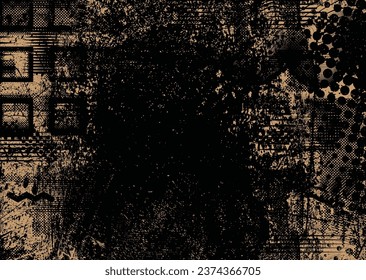 Distressed dotted design element. Duo tone, grunge poster . Modern art .Abstract, grungy composition . Half tone background. Halftone dots texture effect .Contemporary vector. Grange design