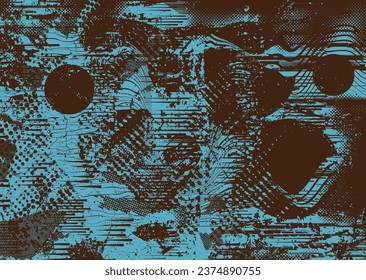 Distressed dotted design element. Duo tone, grunge poster . Modern art .Abstract, grungy composition . Half tone background. Halftone dots texture effect .Contemporary vector. Grange design