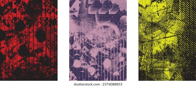 Distressed dotted design element. Duo tone, grunge poster . Modern art .Abstract, grungy composition . Half tone background. Halftone dots texture effect .Contemporary vector. Grange design