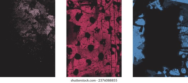 Distressed dotted design element. Duo tone, grunge poster . Modern art .Abstract, grungy composition . Half tone background. Halftone dots texture effect .Contemporary vector. Grange design