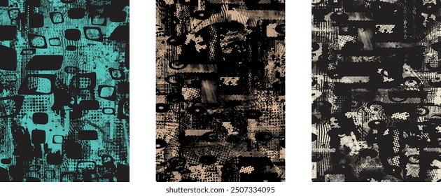 Distressed dotted design element. Duo tone, grunge poster . Modern art .Abstract, grungy composition . Half tone background. Halftone dots texture effect .Contemporary vector. Grange design