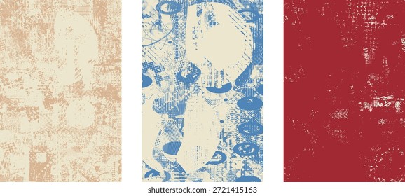Elemento de diseño punteado afligido. Tono dúo, cartel grunge . Arte moderno. Composición Abstractas y sucia. Fondo de medio tono. Efecto de textura de puntos de semitono. Vector contemporáneo. Diseño de Grange