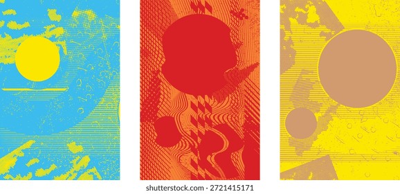 Elemento de diseño punteado afligido. Tono dúo, cartel grunge . Arte moderno. Composición Abstractas y sucia. Fondo de medio tono. Efecto de textura de puntos de semitono. Vector contemporáneo. Diseño de Grange