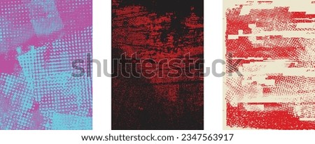 Distressed dotted design element. Duo tone, grunge poster . Modern art .Abstract, grungy composition . Half tone background. Halftone dots texture effect .Contemporary vector. Grange design