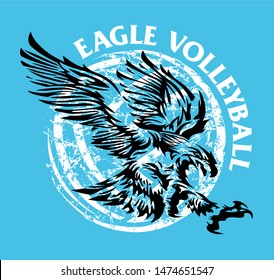 distressed eagle volleyball team design with mascot bird for school, college or league