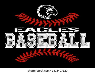 distressed eagles baseball team design with mascot and stitches