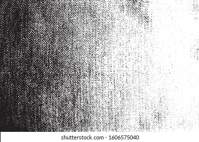 Distressed fabric texture. Vector texture of weaving fabric. Grunge background. Abstract halftone vector illustration. Overlay for interesting effect and depth. Black isolated on white background.