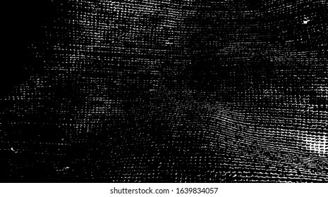 Distressed fabric texture. Vector texture of weaving fabric. Grunge background. Abstract halftone vector illustration. Overlay for interesting effect and depth. Black isolated on white background.