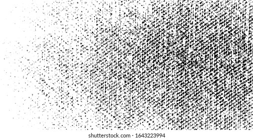 Distressed fabric texture. Vector texture of weaving fabric. Grunge background. Abstract halftone vector illustration. Overlay for interesting effect and depth. Black isolated on white background.