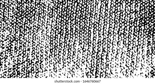 Textura de tela alterada. Textura vectorial de tejido. Borde fondo. Ilustración abstracta de medio tono vectorial. Superposición para efectos interesantes y profundidad. Negro aislado sobre fondo blanco.
