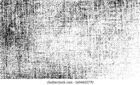 Distressed fabric texture. Vector texture of weaving fabric. Grunge background. Abstract halftone vector illustration. Overlay for interesting effect and depth. Black isolated on white background.