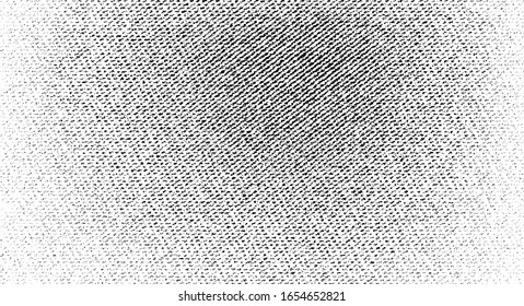 Distressed fabric texture. Vector texture of weaving fabric. Grunge background. Abstract halftone vector illustration. Overlay for interesting effect and depth. Black isolated on white background.