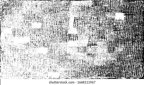 Distressed fabric texture. Vector texture of weaving fabric. Grunge background. Abstract halftone vector illustration. Overlay for interesting effect and depth. Black isolated on white background.