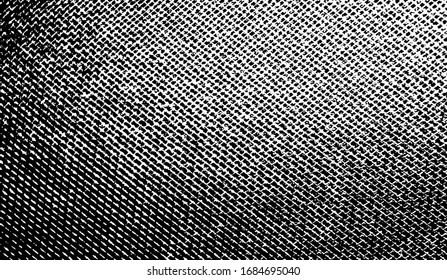 Distressed fabric texture. Vector texture of weaving fabric. Grunge background. Abstract halftone vector illustration. Overlay for interesting effect and depth. Black isolated on white background.