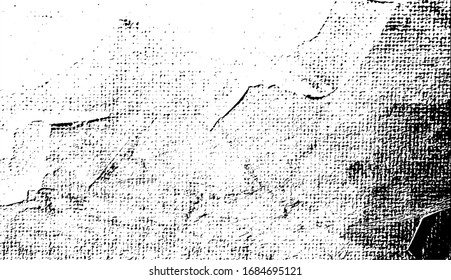 Distressed fabric texture. Vector texture of weaving fabric. Grunge background. Abstract halftone vector illustration. Overlay for interesting effect and depth. Black isolated on white background.
