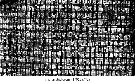 Distressed fabric texture. Vector texture of weaving fabric. Grunge background. Abstract halftone vector illustration. Overlay for interesting effect and depth. Black isolated on white background.