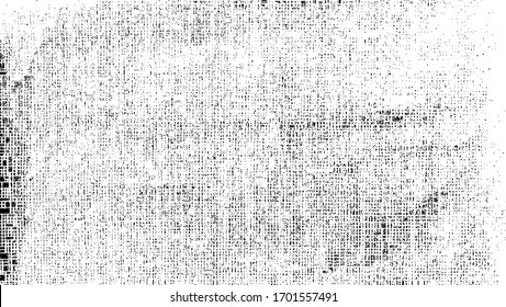 Distressed fabric texture. Vector texture of weaving fabric. Grunge background. Abstract halftone vector illustration. Overlay for interesting effect and depth. Black isolated on white background.