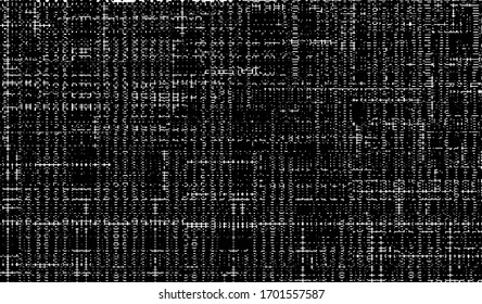 Distressed fabric texture. Vector texture of weaving fabric. Grunge background. Abstract halftone vector illustration. Overlay for interesting effect and depth. Black isolated on white background.