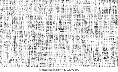 Distressed fabric texture. Vector texture of weaving fabric. Grunge background. Abstract halftone vector illustration. Overlay for interesting effect and depth. Black isolated on white background.