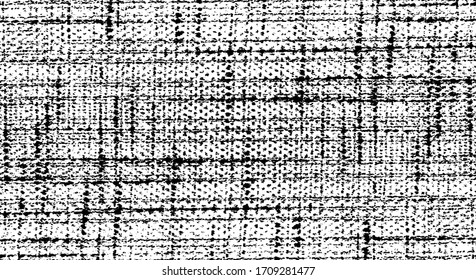Distressed fabric texture. Vector texture of weaving fabric. Grunge background. Abstract halftone vector illustration. Overlay for interesting effect and depth. Black isolated on white background.