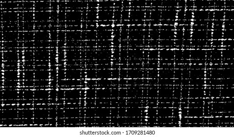 Distressed fabric texture. Vector texture of weaving fabric. Grunge background. Abstract halftone vector illustration. Overlay for interesting effect and depth. Black isolated on white background.