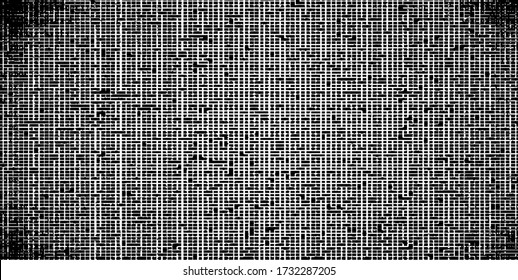 Distressed fabric texture. Vector texture of weaving fabric. Grunge background. Abstract halftone vector illustration. Overlay for interesting effect and depth. Black isolated on white background.