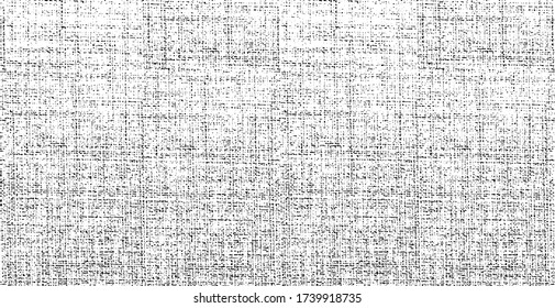 Distressed fabric texture. Vector texture of weaving fabric. Grunge background. Abstract halftone vector illustration. Overlay for interesting effect and depth. Black isolated on white background.