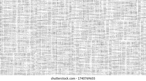Distressed fabric texture. Vector texture of weaving fabric. Grunge background. Abstract halftone vector illustration. Overlay for interesting effect and depth. Black isolated on white background.
