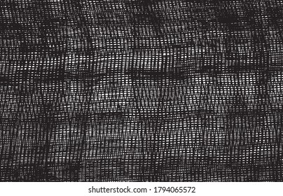 Distressed fabric texture. Vector texture of weaving fabric. Grunge background. Abstract halftone vector illustration. Overlay for interesting effect and depth. Black isolated on white background.