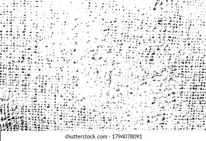 Distressed fabric texture. Vector texture of weaving fabric. Grunge background. Abstract halftone vector illustration. Overlay for interesting effect and depth. Black isolated on white background.