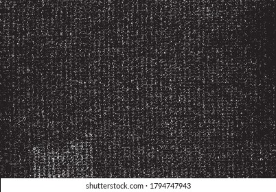 Distressed fabric texture. Vector texture of weaving fabric. Grunge background. Abstract halftone vector illustration. Overlay for interesting effect and depth. Black isolated on white background.
