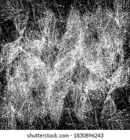 Distressed fabric texture. Vector texture of weaving fabric. Grunge background. Abstract halftone vector illustration. Overlay for interesting effect and depth. Black isolated on white background.
