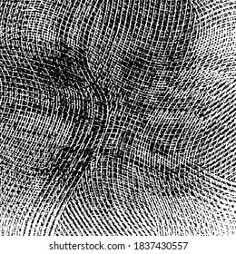 Textura de tela alterada. Textura vectorial de tejido. Borde de fondo. Ilustración del vector de medio tono abstracto. Superposición para el efecto interesante y la profundidad. Negro aislado sobre fondo blanco.