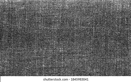 Distressed fabric texture. Vector texture of weaving fabric. Grunge background. Abstract halftone vector illustration. Overlay for interesting effect and depth. Black isolated on white background.
